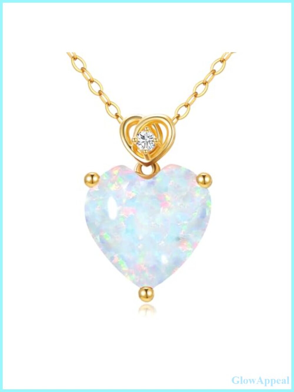 14k Gold Love Heart Created Opal Birthstone Pendant Necklace for Women